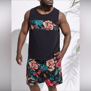 Manfinity RSRT Men Tropical Print Tank Top & Shorts